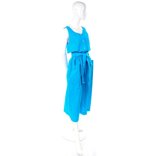 Yves Saint Laurent YSL Vintage Blue Cotton Jumpsuit W Pockets & Belt w Tags