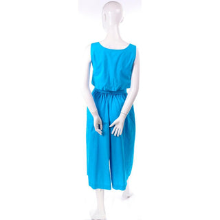 Yves Saint Laurent YSL Vintage Blue Cotton Jumpsuit W Pockets & Belt w Tags