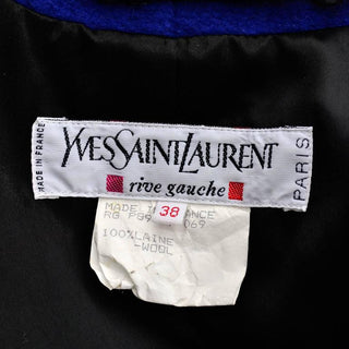 1980's Yves Saint Laurent Vintage Blue Wool and Black Curly Lambswool Long Coat