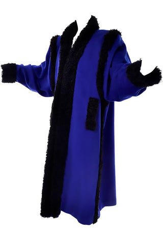 1980s Yves Saint Laurent Rive Gauche Oversized Blue Wool Vintage Long Coat