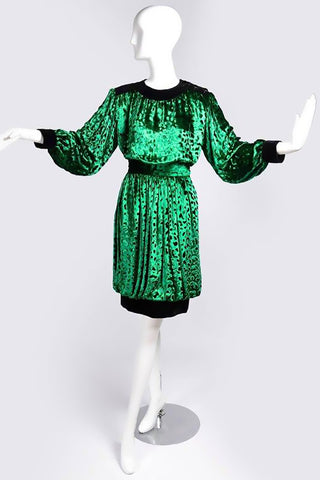 Vintage YSL green velvet leopard print bubble skirt and top