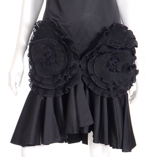 Beaded 1980s Zandra Rhodes London Vintage Black Silk Blend Evening Dress