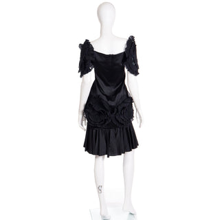 Rare 1980s Zandra Rhodes London Vintage Black Silk Blend Evening Dress