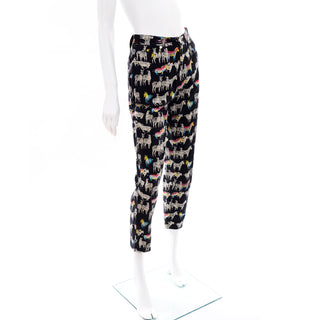 1990s Versace Jeans Couture Black Pants w/ Ombre Rainbow Zebra Print