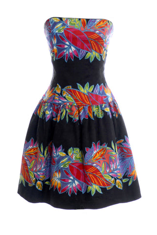 1980's A J Bari Vintage Strapless Tropical Floral Print Dress - Dressing Vintage
