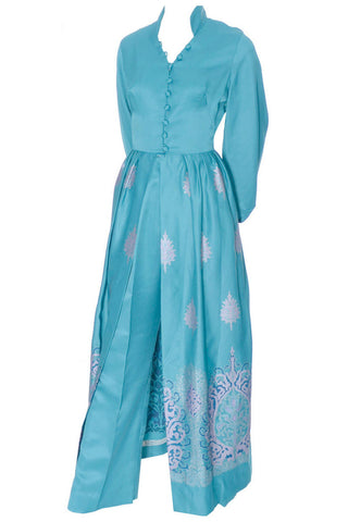 Alfred Shaheen turquoise pant and dress ensemble 