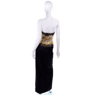 Ann Lawrence 1980s Vintage Gold Silver Black Beaded Evening Gown