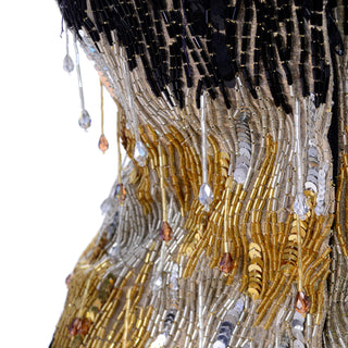 Crystal Drop Ann Lawrence 1980s Vintage Gold Silver Black Beaded Dress