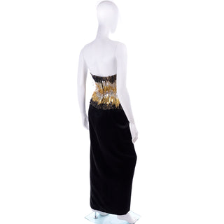 Ann Lawrence 1980s Vintage Gold Silver Black Beaded Dress Crystal Drops