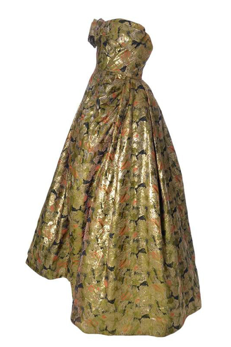 Michael Novarese 1960s Vintage Gold Floral Lam Ballgown Dress Audrey Modig Michael Novarese 1960s Vintage Gold Floral Lam Ballgown Dress Audrey Modig