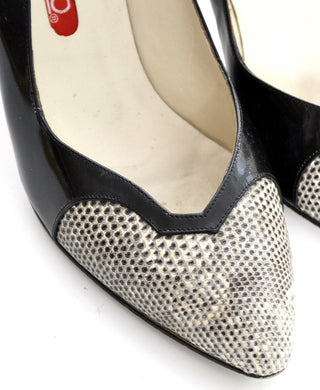 Bandolino Black Patent Leather Vintage Shoes Snakeskin Toes 8B - Dressing Vintage