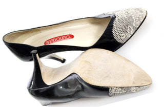 Bandolino Black Patent Leather Vintage Shoes Snakeskin Toes 8B - Dressing Vintage