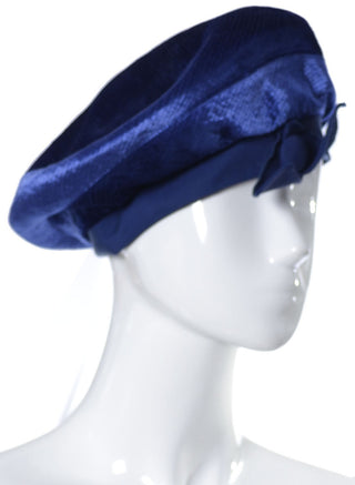 1960's Betmar Blue Vintage Beret Hat with Bow - Dressing Vintage