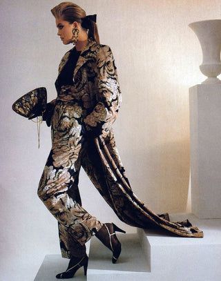 Documented-Bill Blass 1985 Brown Floral Coat Outfit