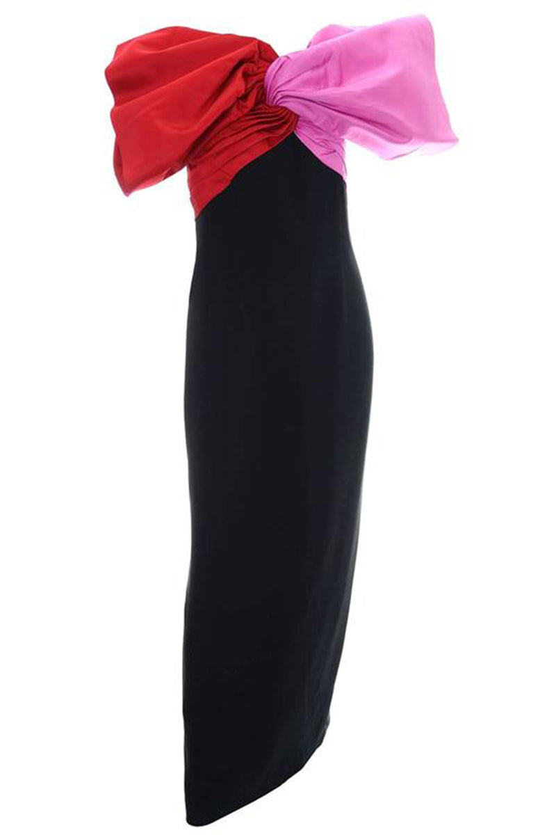 1980s Bill Blass Black Evening Gown Dress w/ Pink & Red Bow Small Modig 1980s Bill Blass Black Evening Gown Dress w/ Pink & Red Bow Small Modig