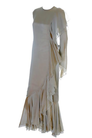 1980's Bill Blass Vintage Silk Chiffon Evening Gown Ruffles 10/12 - Dressing Vintage