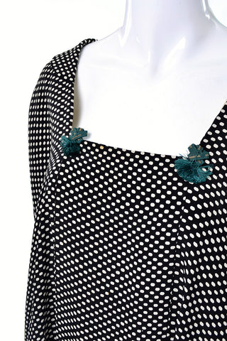 1960's Japanese Black & White Polka Dot Vintage Kimono Top w Teal Tassels - Dressing Vintage