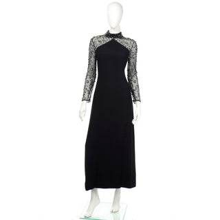 1990s Franco Bertoli Black Dress w/ Beaded Sheer Sleeves
