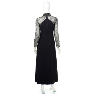 1990s Franco Bertoli Black Dress w/ Beaded Sheer Sleeves