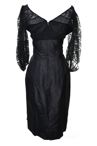 Mid Century Black Vintage Dress with Puffy Lace Sleeves - Dressing Vintage