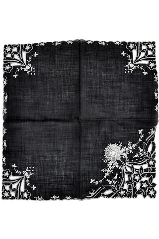 FIne Linen rare vintage black mourning handkerchief hankie
