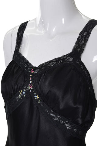 vintage black silk full slip with embroidery