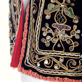 Black velvet cropped open front vintage jacket with ornate designs