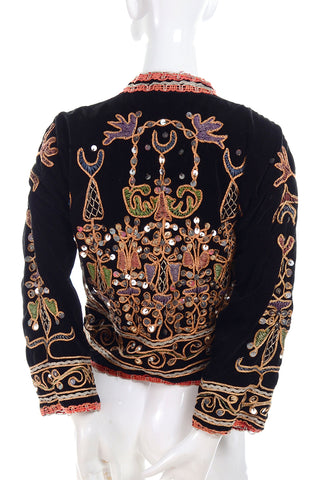 Ethnic black velvet vintage jacket embroidery and silver paillettes