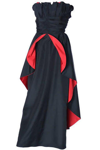 1980's Dramatic Black and Red Strapless Taffeta Vintage Evening Gown - Dressing Vintage