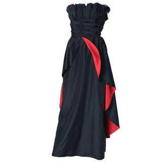 1980's Dramatic Black and Red Strapless Taffeta Vintage Evening Gown - Dressing Vintage