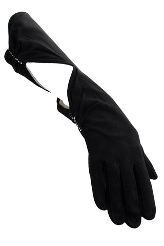 Vintage black suede rhinestone gloves 7.25 Champs Elysees France - Dressing Vintage