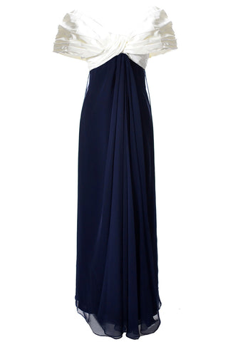 As New Vintage Dress by Victor Costa in Blue Chiffon and White Taffeta Evening Gown - Dressing Vintage