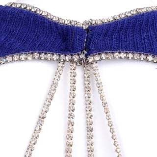 Vintage 1970s Blue Knit Evening Dress W Open Back & Rhinestones