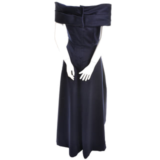 Blue Satin Vintage Victor Costa Dress Evening Gown 