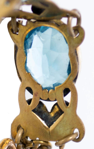 Art Nouveau Vintage Aquamarine Enamel Open Back Bracelet - Dressing Vintage