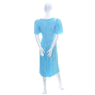 Size 8 Mary McFadden couture vintage pleated blue dress