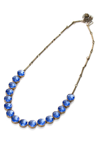 Blue Vintage Art Deco Crystal Open Back Necklace - Dressing Vintage