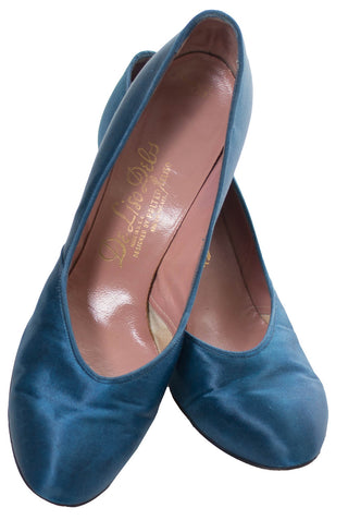 De Liso Debs 1940s Blue Satin Shoes SOLD - Dressing Vintage