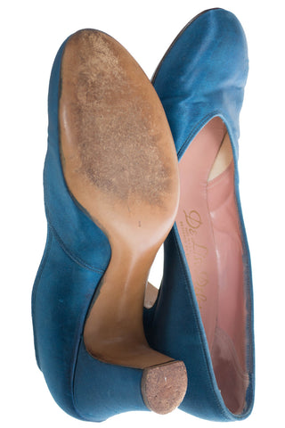 De Liso Debs 1940s Blue Satin Shoes SOLD - Dressing Vintage