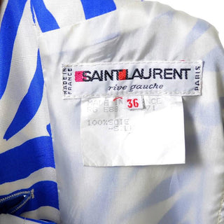 1988 Yves Saint Laurent Abstract Zebra Stripe Blue Silk Vintage Dress 36