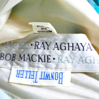 Vintage 1970s Bob Mackie Roy Aghayan Blue Dot Organza Dress w/ Puff Sleeves Bonwit Teller Label
