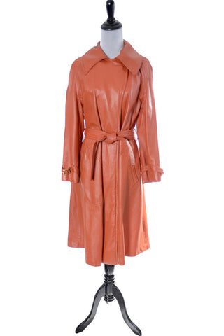 1970's Bonnie Cashin orange leather long coat by Dressing Vintage