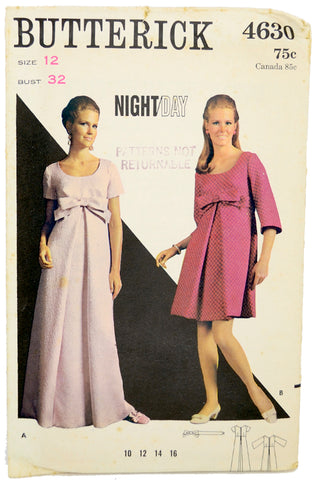 Uncut 1967 Butterick 4630 Day / Evening Dress Vintage Sewing Pattern