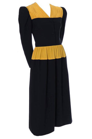 Carolina Herrera Pleated Wool Crepe Vintage Dress w/ Pleated Marigold Silk