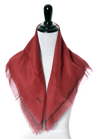 2 Vintage Yves Saint Laurent Cashmere Silk Scarves Red and Brown - Dressing Vintage
