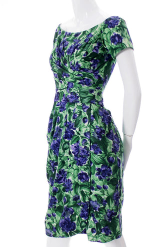 Ceil Chapman dress in blue in vintage green floral silk