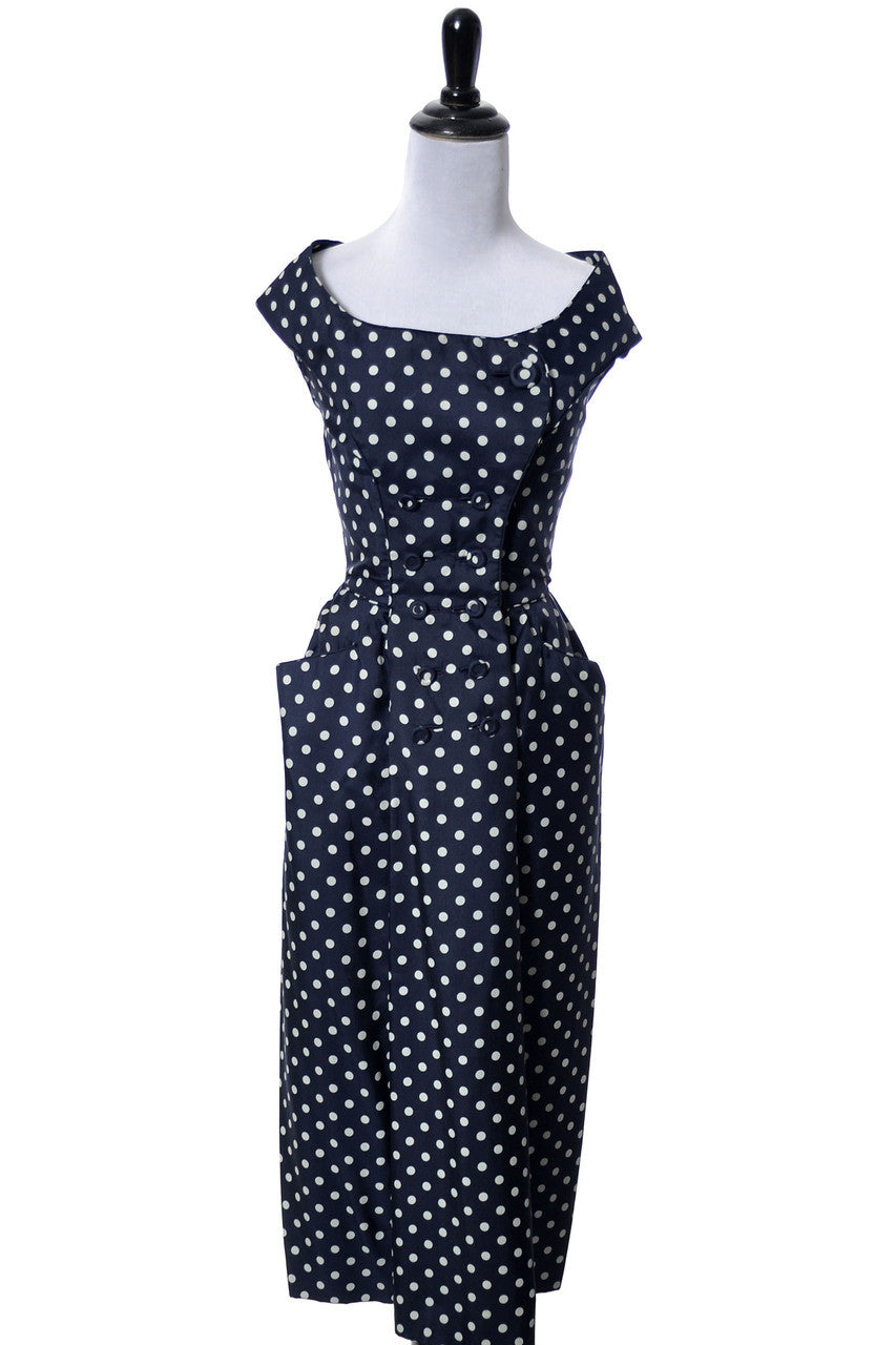 Ceil Chapman silk 1950s designer vintage dress polka dots Modig Ceil Chapman silk 1950s designer vintage dress polka dots Modig
