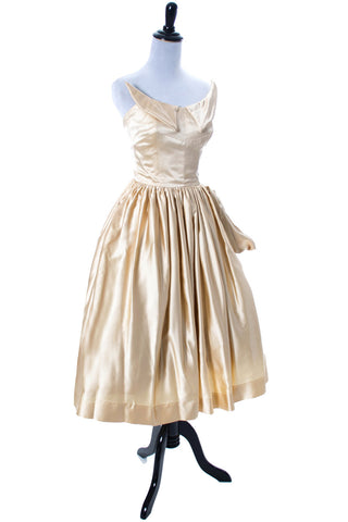 1950s Vintage Wedding Dress in Champagne Satin w Bolero Jacket - Dressing Vintage