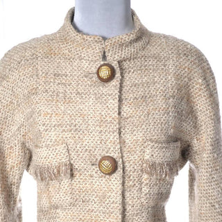 Vintage Chanel 1980's tan boucle wool skirt suit