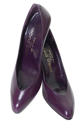 Vintage Charles Jourdan Vintage Shoes Purple Leather Heels AS New Size 8A France - Dressing Vintage
